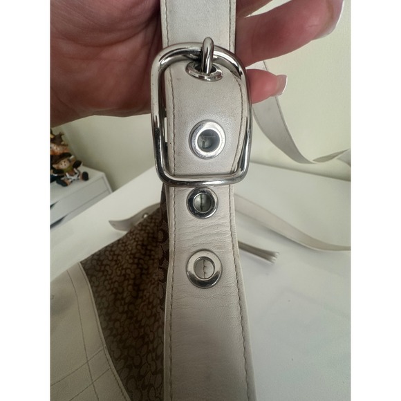 Coach Signature Monogram Canvas Leather Trim Shoulder Bag Purse Brown White - Picture 9 of 11